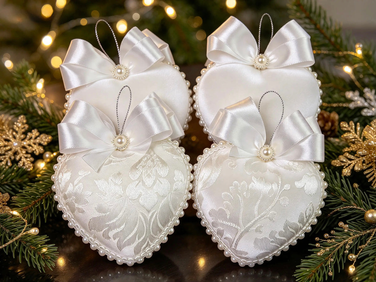 Set 4 ornamente brad ( inima alb )